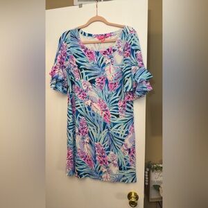 Lilly Pulitzer Tropical Blue and Pink Long Sleeve Dress